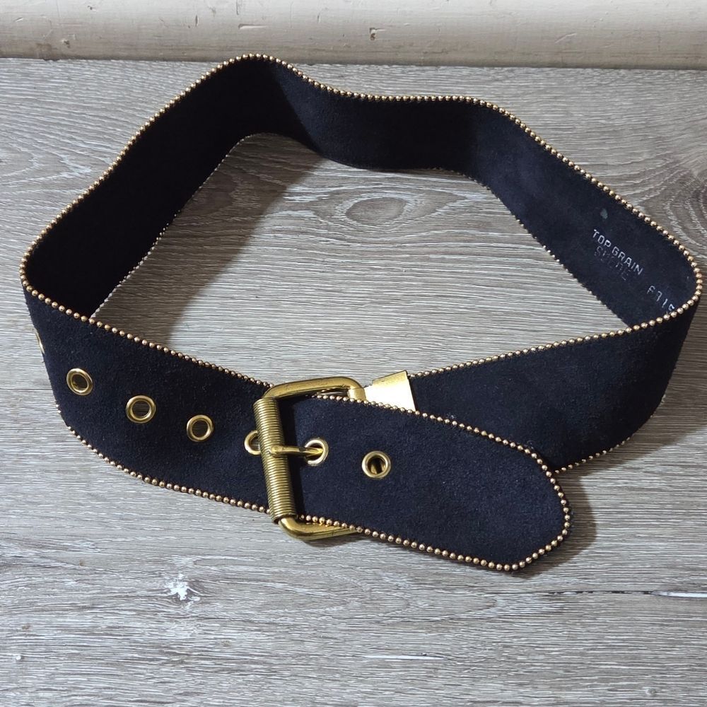 Vintage Black Suede Beaded Edge Belt 30" Long
